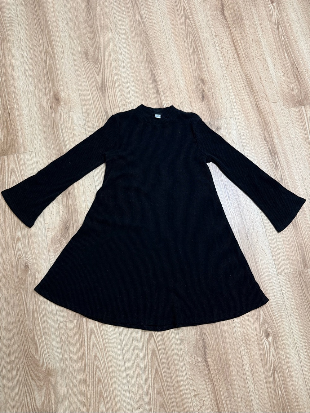 Old Navy Womens Black Ribbed Knit Mock Neck Bell Sleeve Swing Dress Size Medium